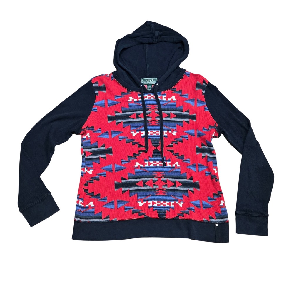 Lauren Active Ralph Lauren L XL Red Southwestern Waffle Knit Thermal Hoodie